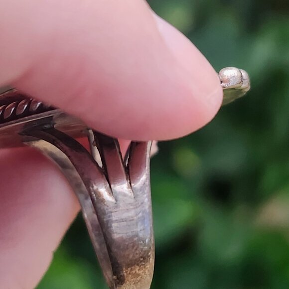 Carole Ring / Vintage Silver Hand Painted Floral Porcelain Ring, Size 7 - Picture 6 of 8